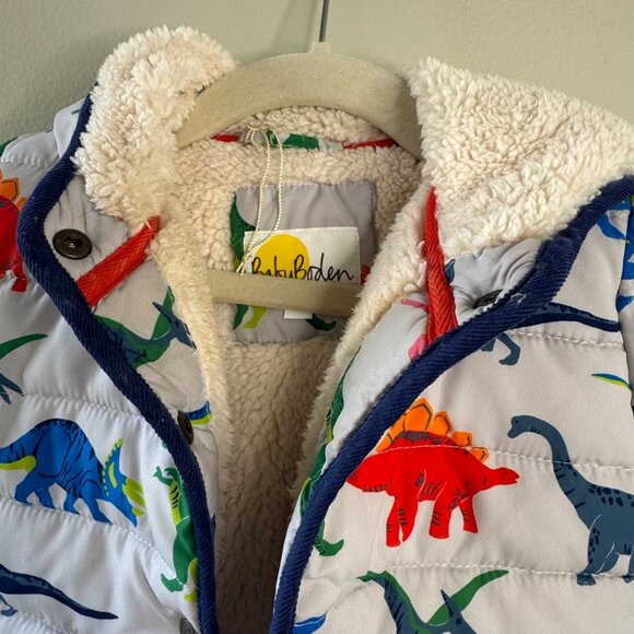 BABY BODEN Dinosaur Puffer Jacket Boys 12-18 Mos Sherpa Lined Anorak Coat Dino - Picture 3 of 6